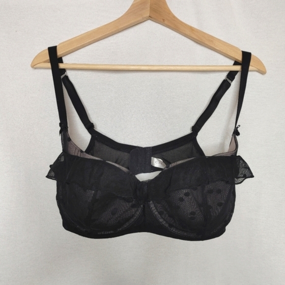 Cacique Bra French Balconette Bra Underwire Ruffle‎ Polka Dot Mesh Black 38DD - Picture 1 of 7
